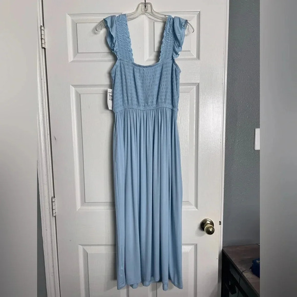 NWT Nordstrom Robin Egg Blue Ruched Maxi Dress Sz Small Blue Dream Wedding Beach - Picture 2 of 7